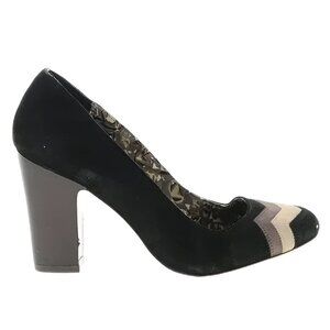 Missoni Black Tan Taupe Beige Chevron Color Block Leather Chunky Pumps Heels 8